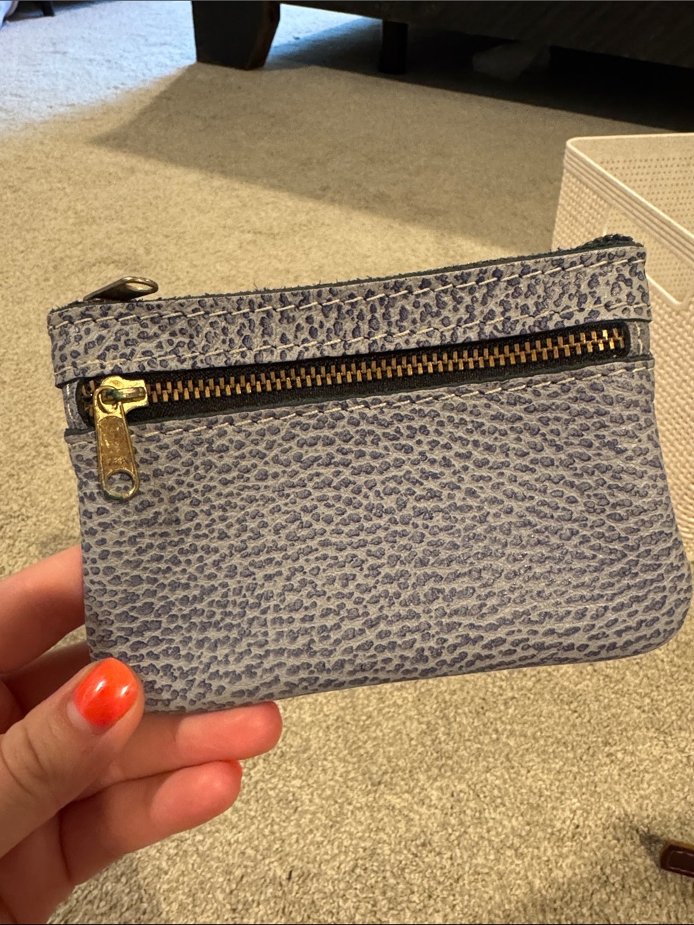 Portland Leather Textured Zip Card Holder in Light Blue with Gold Hardware